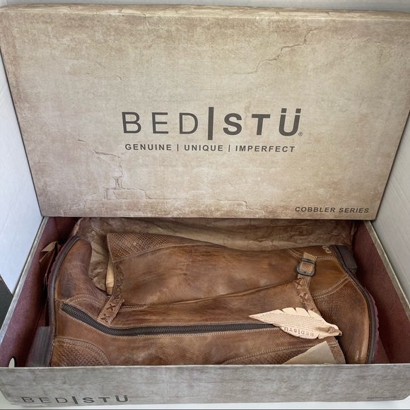 Bed Stu Women’s Glaye Leather Distressed Riding Boots Tan Rustic Size 6 - Picture 2 of 8